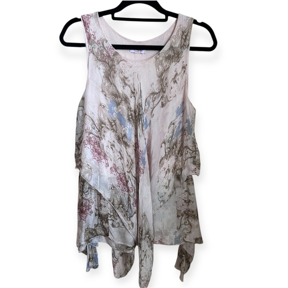 Silk Ruffle Asymmetrical Flowy Blouse Top Women’s size L - Picture 3 of 8